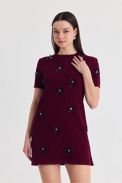Rays Burgundy Ribbon Detail Knitwear Dress 2117