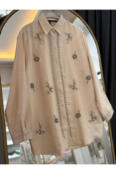 Orfeo Negro Kadın Keten Taşlı Gömlek Açık Bej