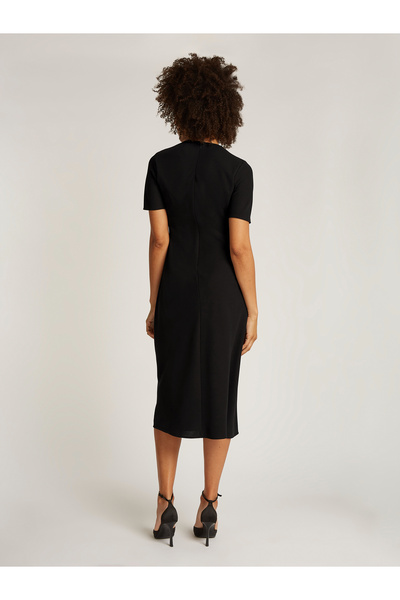 Calvin Klein Women Black Short Sleeve Heavy Crepe Dress