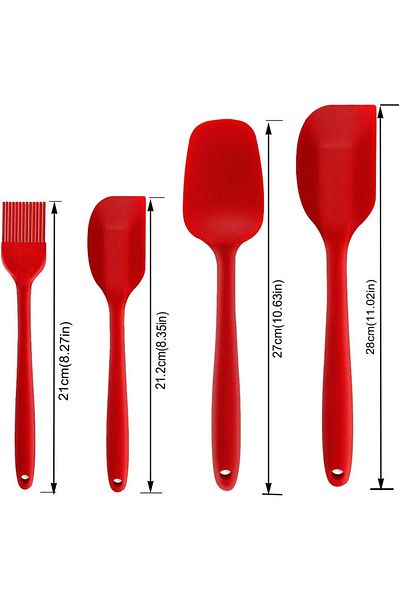 Binhai Set Of 1 Brush And 3 Kitchen Spatulas , Silicone, Red