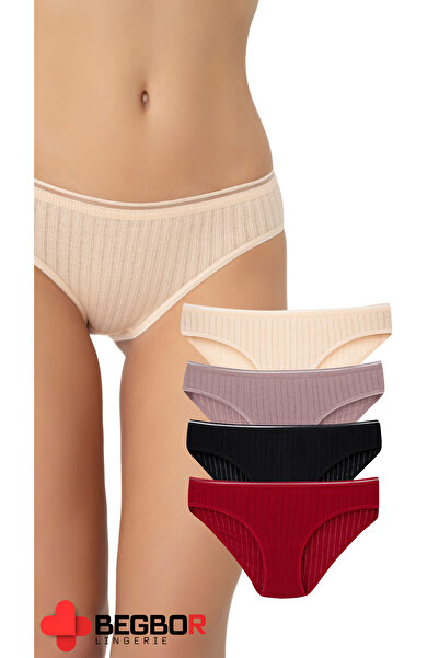 BEGBOR LİNGERİE مجموعة من 4 سراويل بيكيني مصنوعة من القطن بنسبة 100%، نسيج مس...