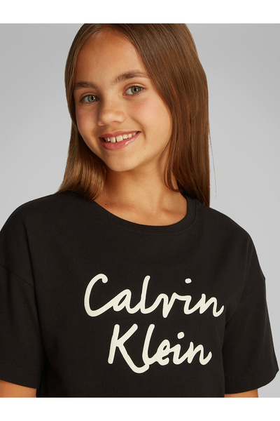 Calvin Klein Girls Black Script Logo Short Sleeve T-Shirt Dress