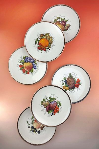 Bursa Porselen Dekor Retro Fruits 6 Piece Porcelain Serving Plate