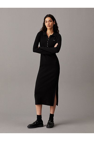 Calvin Klein Woven Label Rib Polo Ls Short Sleeve Dress