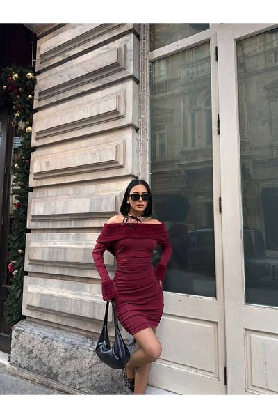 ELBEY Fur Detailed Madonna Collar Dress