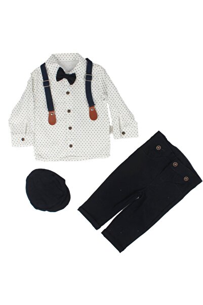 bebegen Baby Boy Navy White Polka Dot Bow Tie Hat Shirt Set
