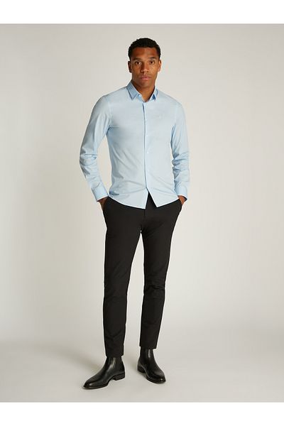 Calvin Klein Calm Blue Men Poplin Stretch Slim Long Sleeve Shirt