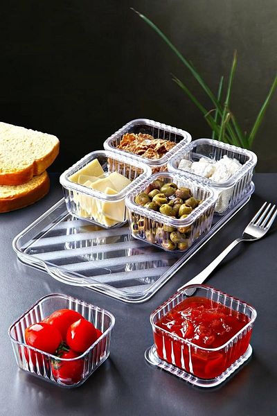 Phigo 6 Zone Breakfast and Snack Bowl Set with Transparent Acrylic Tray Luxury Fan Design