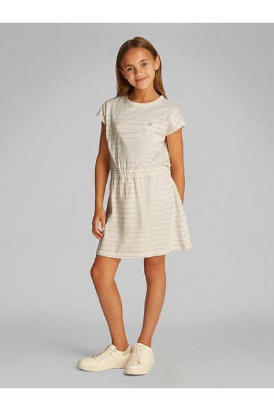 Calvin Klein Girls Beige Stripe Short Sleeve T-Shirt Dress