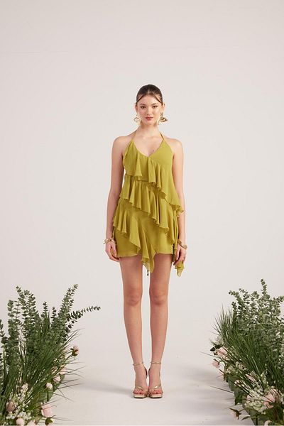 HOLLY LOLLY Chiffon Mini Ulce Dress with Greendetail