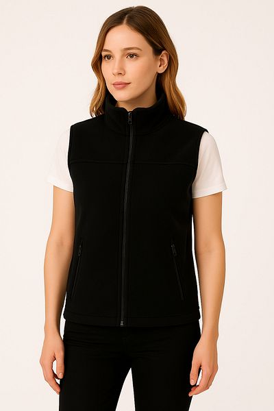 KaeLaurean Women's Black Fleece Vest Zippered 2 Pockets Inner Lined Cold Proof Stand Collar