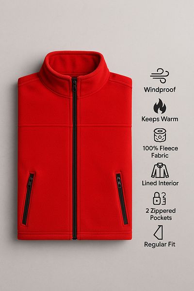 KaeLaurean Women's Red Fleece Vest Zippered 2 Pockets Inner Lined Cold Proof Stand Collar