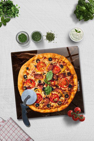 Decorita Pizza Cut Channel Square Presentation Glass |   Brown Marble |   36cm X 36cm