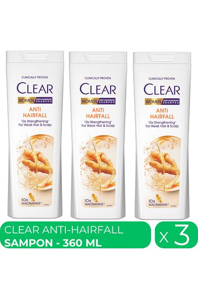 Clear Femei, sampon anti-cadere, 3 buc x 360 ml