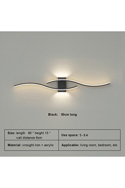 Choice مصباح حائط LED حديث أبيض دافئ - بدون جهاز تحكم عن بعد أسود 80 سم، شريط طويل، مصابيح حائط خلفية تلفزيون، إضاءة زخرفية