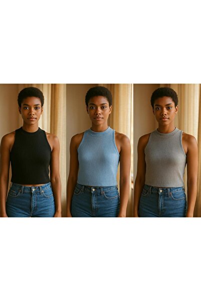ÖZ PAMUK بلوزة نسائية مكونة من 3 قطع من القطن المحبوك بنسبة 100%