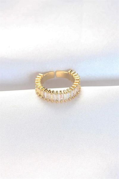 Clariss Gold Color Adjustable Ring with Row Baguette Stones
