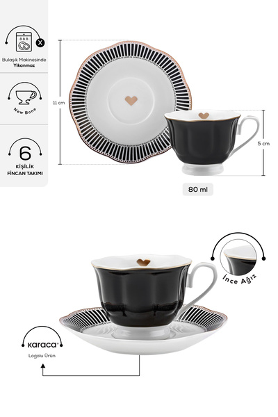 Karaca Piraye 6 Kişilik Kahve Fincan Takımı 80 ml