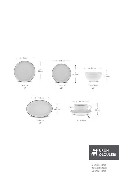 Karaca Marcelo New Bone 26 Pieces Breakfast/Service Set for 6 Persons Platinum