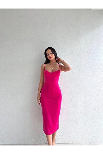 BEAUTY FASHİON فستان سهرة متوسط الطول بأشرطة رفيعة - فستان سهرة وفستان التخرج