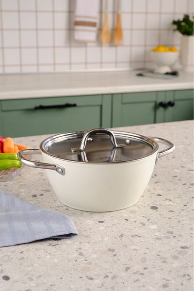 Karaca Refika Birgül - 20 cm Cream Swiss Crystal Metal Pot with Handle