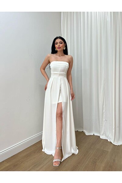 MİSSCİXFASHİON Γυναικείο βραδινό φόρεμα στράπλες μπροστά με βαθύ σκίσιμο Midi φόρεμα Βραδινό φόρεμα & φόρεμα αποφοίτησης