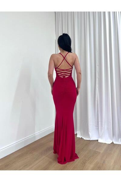 BEAUTY FASHİON Women's Evening Dress Rope Strap Deep Back Low-cut Back Cross ...