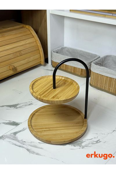 ERKUGO Bamboo 2 Tier Stand - Presentation Stand, Double Tier Decorative Black