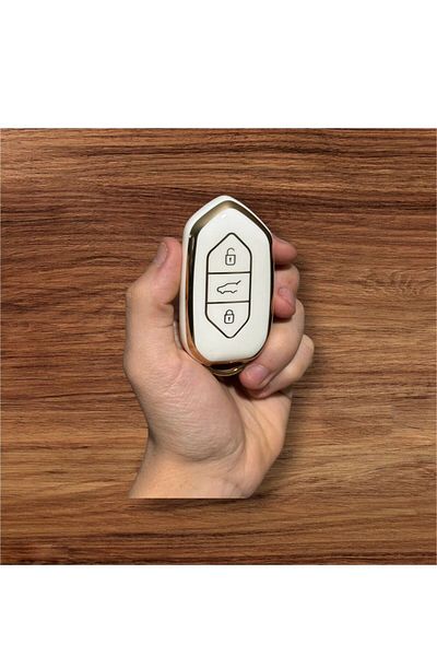 ŞENYILDIZ AKSESUAR Togg T10X Compatible Key Protection Case White / Gold Detailed Please Key Teyiti
