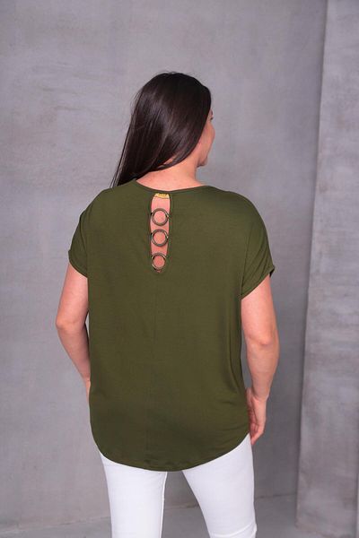 Ebsumu Women's Large Size Back Ring Detail Comfortable Combed Cotton Khaki Blouse