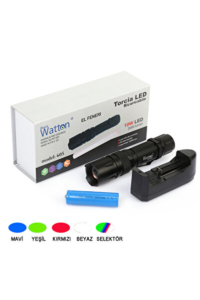 Watton 10W 2000 Lümen 4 Renk Güçlü EL Feneri Wt-605