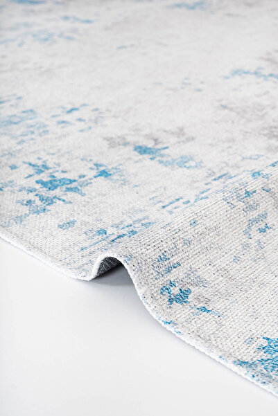 Serente Home Μοκέτα σαλονιού με αφηρημένο σχέδιο που πλένεται και αντιολισθητική βάση σενίλ λευκό μπλε κρεμ 4144