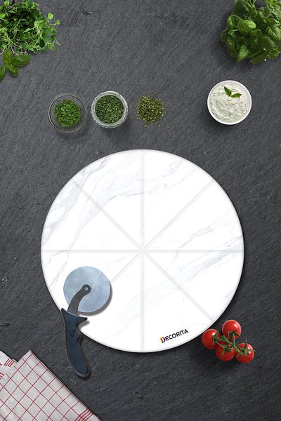Decorita Pizza Cut Channel Presentation Glass |   White Marble |   Diameter36Cm
