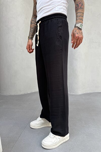 MADZEYMODA Men's Baggy Loose Fit Elastic Waist Black Jogger Pants Ke-7008