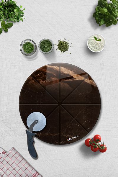 Decorita Pizza Cut Channel Presentation Glass |   Brown Marble |   Diameter36Cm