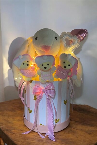 Sole Led Işıklı Özel Kutuda Uyku Arkadaşı Bunny Peluş Tavşan ile Yeni Doğan Hediye Seti- Babyshower ,Yeni