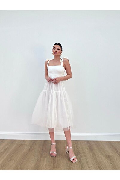 MİSSCİXFASHİON Dámské tylové midi večerní šaty se zavazováním detail s ramínkem sukně vzadu s nízkým střihem večerní šaty a maturitní šaty