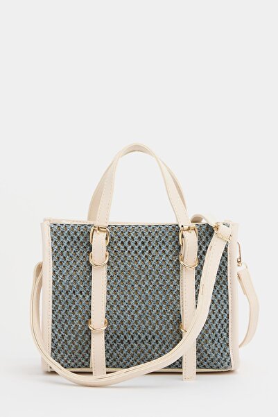 Madamra Beige Women's Braided Mini Hand and Shoulder Bag