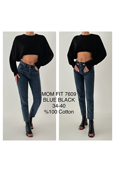 LACARINO Yüksek Bel Paça Detaylı Koyu MaviMom Fit Jean Pantolon