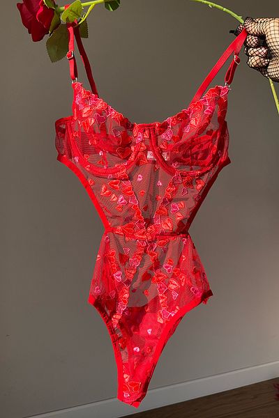 Madame Mercy Ρυθμιζόμενο κόκκινο καρδιά φόρεμα babydoll με επιλογή μέσης με εσώρουχο που ανυψώνει το στήθος