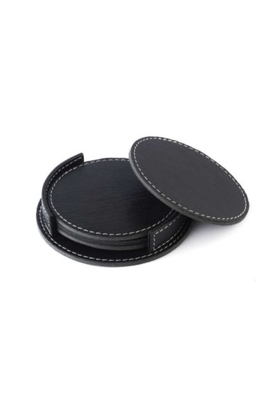 EGESTA Set of 4 Faux Leather Coasters - Black