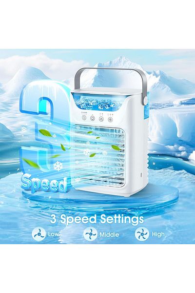 AWH مروحة تكييف هواء محمولة، مبرد USB سعة 700 مل مع 3 سرعات، إضاءة LED، مؤقت للغرفة/المكتب