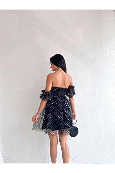 MİSSCİXFASHİON Straplez Formlu Çıkarılabilir Düşük Kol Mini Elbise - Abiye & Mezuniyet Elbisesi