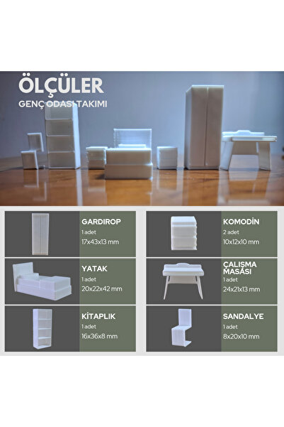 Home 1/50 ölçekli maket diorama genç odası mobilya seti