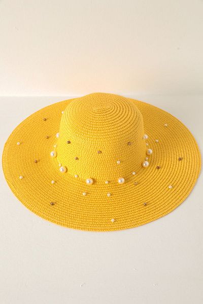 Moka Shopin Mokashopin Pearl Straw Women's Hat-Yellow