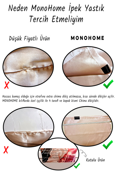 MonoHome 2 Τεμάχια Luxury Beige Beauty Μαξιλαροθήκες - 100% Μεταξωτό Σατέν