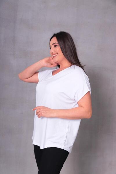 Ebsumu Γυναικεία λεπτομέρεια δαχτυλιδιού πλάτης μεγάλου μεγέθους Άνετη χτενισμένη βαμβακερή λευκή μπλούζα