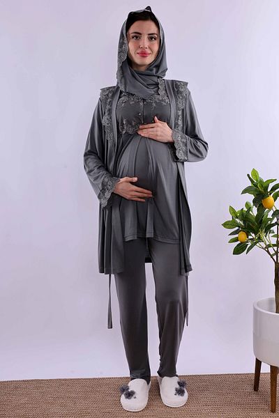 ByLohusa Effortt Smoked Maternity Sleepwear Set with Hijab Dressing Gown