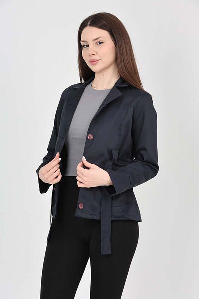 S&V TEKSTİL Women's Navy Blue Short Trench Coat Jacket