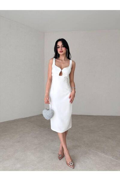 BEAUTY FASHİON Kadın Abiye Göğüs Dekolteli Kalın askılı Midi Abiye & Mezuniye...